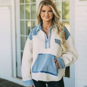 BRAND NEW Sherpa Denim Pullover
